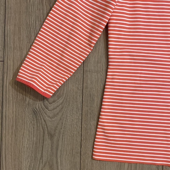 J. McLaughlin | Signature Tee Coral and White Striped 3/4 Length Shirt | Large - Picture 4 of 6